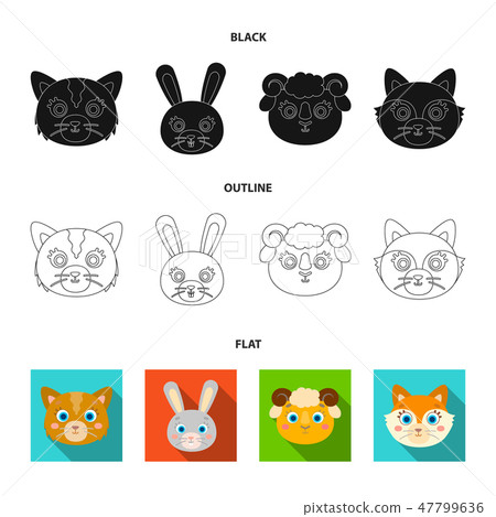Cat, rabbit, fox, sheep. Animal s muzzle set collection icons in cartoon style vector symbol stock Cat, rabbit, fox, sheep. Animal s muzzle set collection icons in cartoon style vector symbol stock 47799636