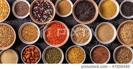 Set of different superfoods, top view. Set of different superfoods, top view. 47800480