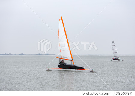 Ice sailing on the Gouwzee in Monnickendam Ice sailing on the Gouwzee in Monnickendam 47800787