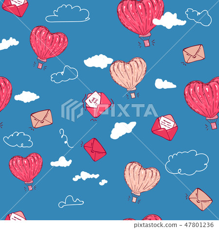 Valentine's Day seamless pattern with hot air balloon with letter, envelope flying. for wallpaper 47801236