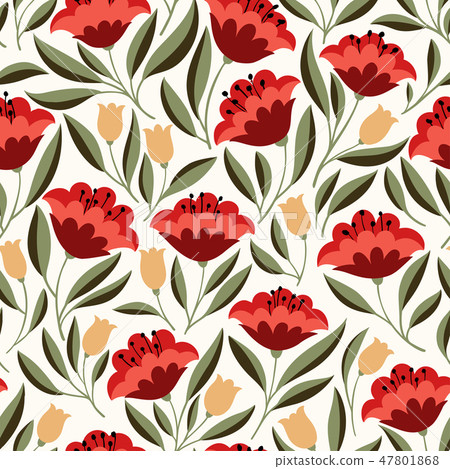 Folk Flowers seamless pattern - Stock Illustration [47801868] - PIXTA