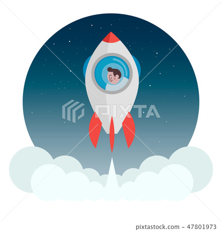 Rocket with a man flying into space 47801973