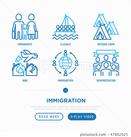 Immigration thin line icons set - Stock Illustration [47802025] - PIXTA