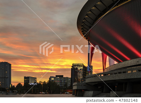 Sports hall in the sunset. Katowice. 47802148