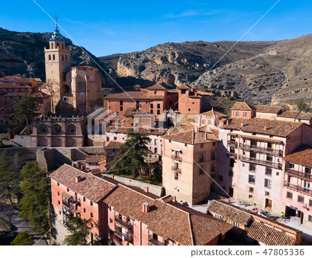 Defensive wall of medieval town Albarracin 47805336