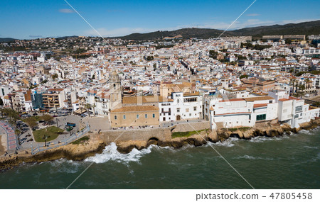 Landscape of Sitges on Mediterranean seaside Landscape of Sitges on Mediterranean seaside 47805458