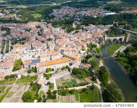 Aerial view of Besalu, Spain 47805469