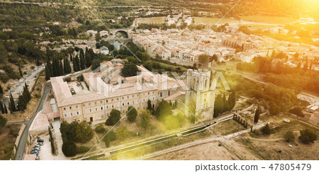 Aerial view of Castle of Abbey Sainte-Marie d'Orbieu in Lagrass Aerial view of Castle of Abbey Sainte-Marie d'Orbieu in Lagrass 47805479
