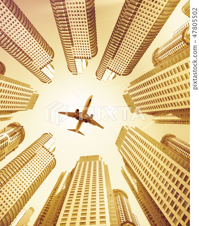 Plane encircled by buildings 47805502