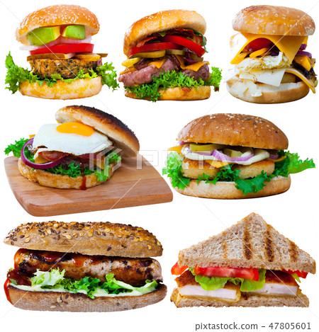 Hamburgers and sandwiches isolated on white 47805601