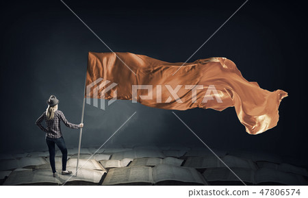Student girl waving flag Student girl waving flag 47806574