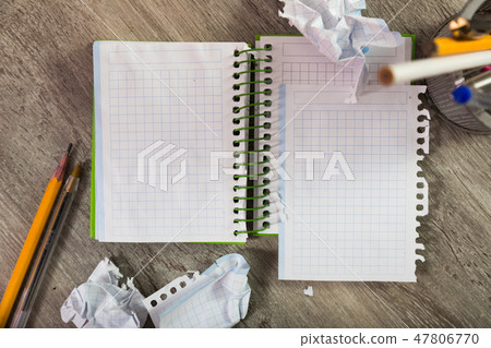 Notebook pages with writing materials Notebook pages with writing materials 47806770