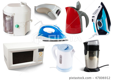 Assortment of household appliances isolated on white background 47806912