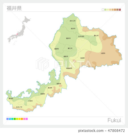 Map of Fukui prefecture (contour line · color coding · municipalities · division) 47808472