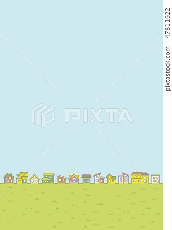 Illustration of a spring country landscape (home row and sky and grassland) 47811922