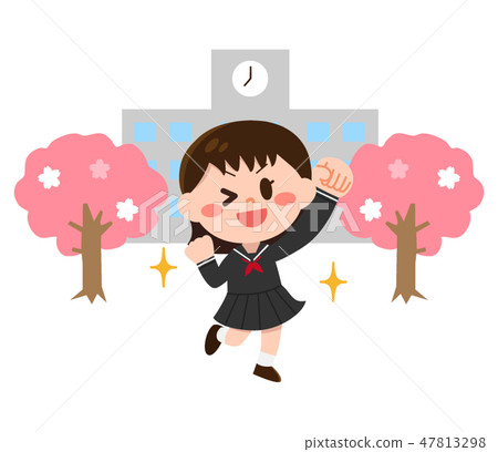 Sailor suit girls posing in front of school girls (spring) 47813298