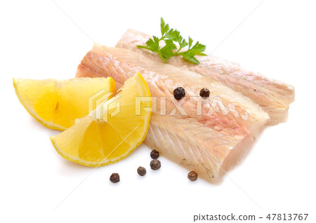 Raw Hake fish fillet pieces. Raw Hake fish fillet pieces. 47813767