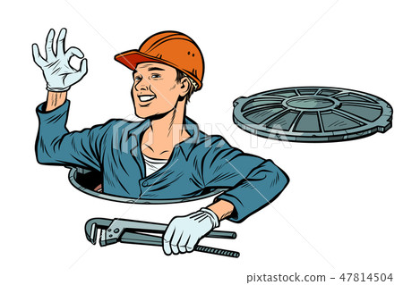 gesture ok okay Plumber in the manhole 47814504