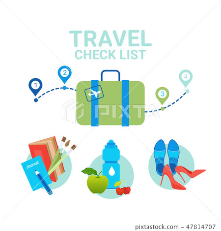 Suitcase With Clothes Icons Travel Packing Check List Concept 47814707