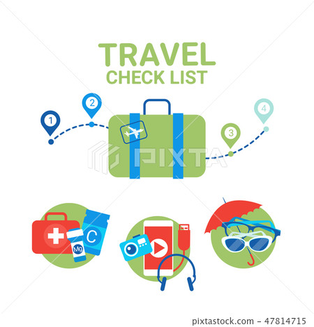 Planning Of Vacation Suitcase With Packing Items Planning Checklist Concept 47814715