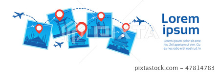 Korea Landmarks Travel Destanations Concept Plane Fly Over Famous Buildings Template Background 47814783