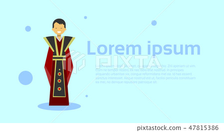 Asian Man In Traditional National Clothing Over Template Background With Copy Space 47815386