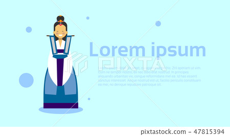 Korean Woman In Traditional Korea Clothes Over Template Background With Copy Space 47815394
