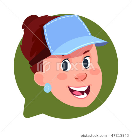 Profile Icon Female Head In Chat Bubble Isolated, Caucasian Woman Avatar Cartoon Character Portrait 47815543