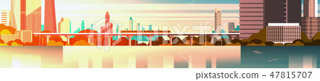City On Sunset Urban Panorama With High... - Stock Illustration ...