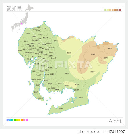 愛知縣地圖（輪廓線·顏色編碼·自治市·區） 47815907