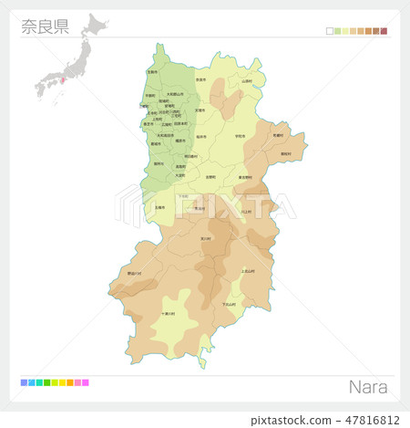 Map of Nara prefecture (contour line · color coding · municipality · division) 47816812