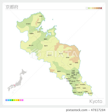 Map of Kyoto Prefecture (contour line · color coding · municipality · division) 47817284