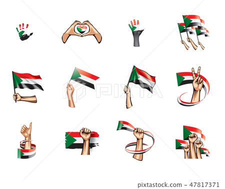 Sudan flag and hand on white background. Vector illustration 47817371