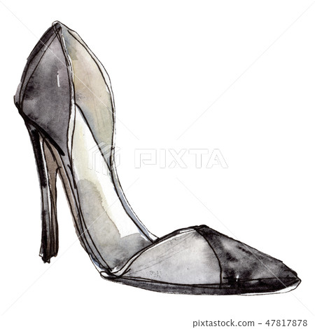Black high heel shoes sketch glamour illustration in a watercolor style isolated element Black high heel shoes sketch glamour illustration in a watercolor style isolated element 47817878