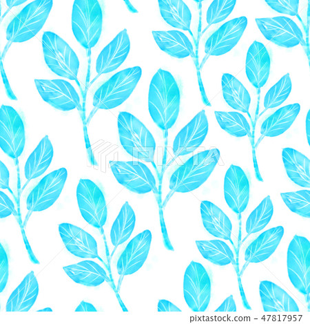 Ink hand drawn botanical seamless pattern Blue... - Stock Illustration ...
