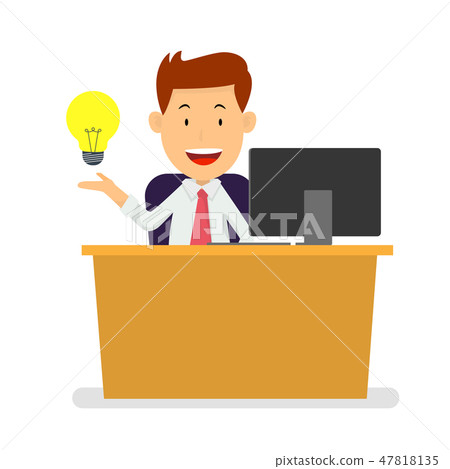 Businessman work place with lightbulb idea, Vector 47818135