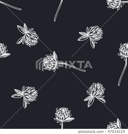 Seamless pattern with hand drawn chalk clover, shepherd's purse Seamless pattern with hand drawn chalk clover, shepherd's purse 47819229