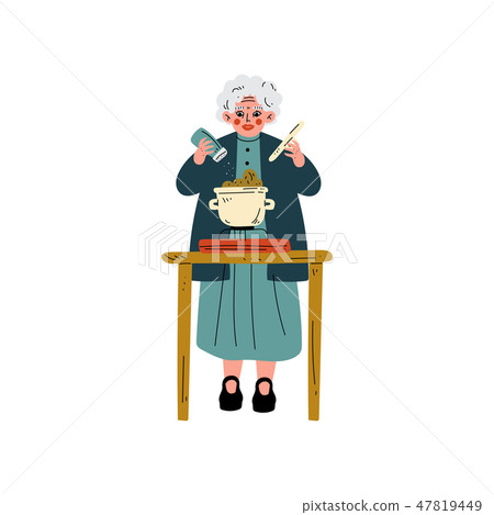 Senior Woman Cooking on Kitchen, Olld Lady Daily Activity Vector Illustration Senior Woman Cooking on Kitchen, Olld Lady Daily Activity Vector Illustration 47819449