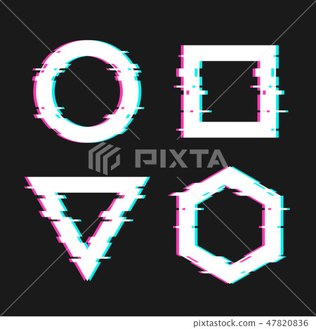 Shapes with Glitch Distortion Effect on Dark Background. Vector 47820836