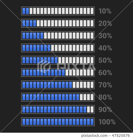 Blue Progress Bar Set on Dark Background. Vector - Stock Illustration ...