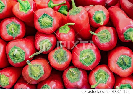 Stack of red poblano peppers Stack of red poblano peppers 47821194