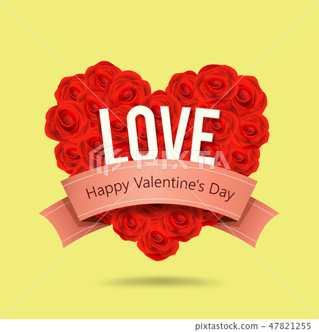 Valentines Day red rose heart shape and ribbon 47821255