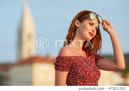 Beautiful woman traveling alone. Croatia. Hvar Beautiful woman traveling alone. Croatia. Hvar 47821281