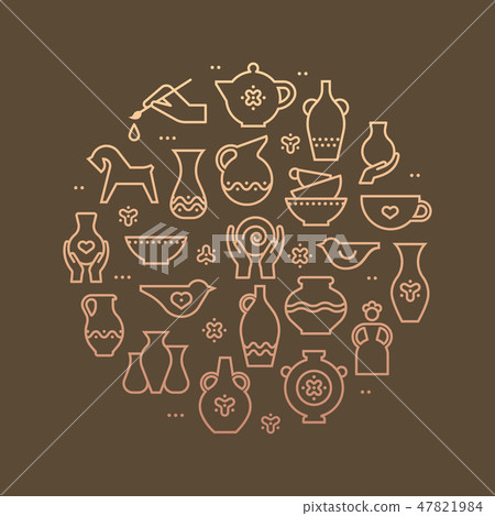 Art shop circle template. Pottery workshop, ceramics classes banner illustration. Hand building, Art shop circle template. Pottery workshop, ceramics classes banner illustration. Hand building, 47821984