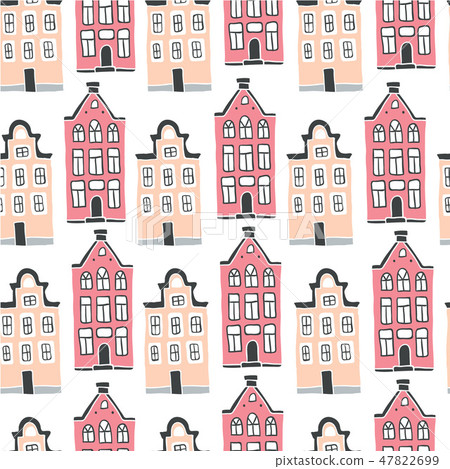 Seamless pattern with scandinavian houses Seamless pattern with scandinavian houses 47822699