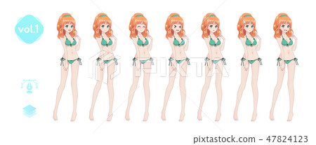 Anime manga girl. In a summer bikini swimsuit Anime manga girl. In a summer bikini swimsuit 47824123