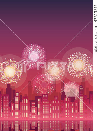 Seamless background illustration of big city and fireworks 47825232
