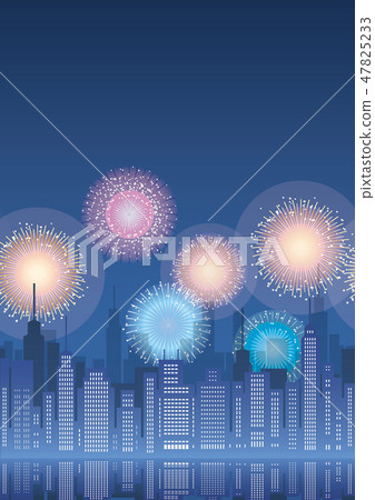 Seamless background illustration of big city and fireworks 47825233