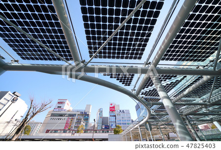 Kawasaki cityscape in Japan Kawasaki station east exit The photovoltaic panel installed at the taxi shelter in the square square 47825403