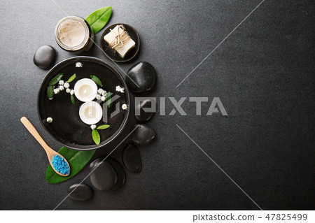 Spa accessories on dark background Spa accessories on dark background 47825499